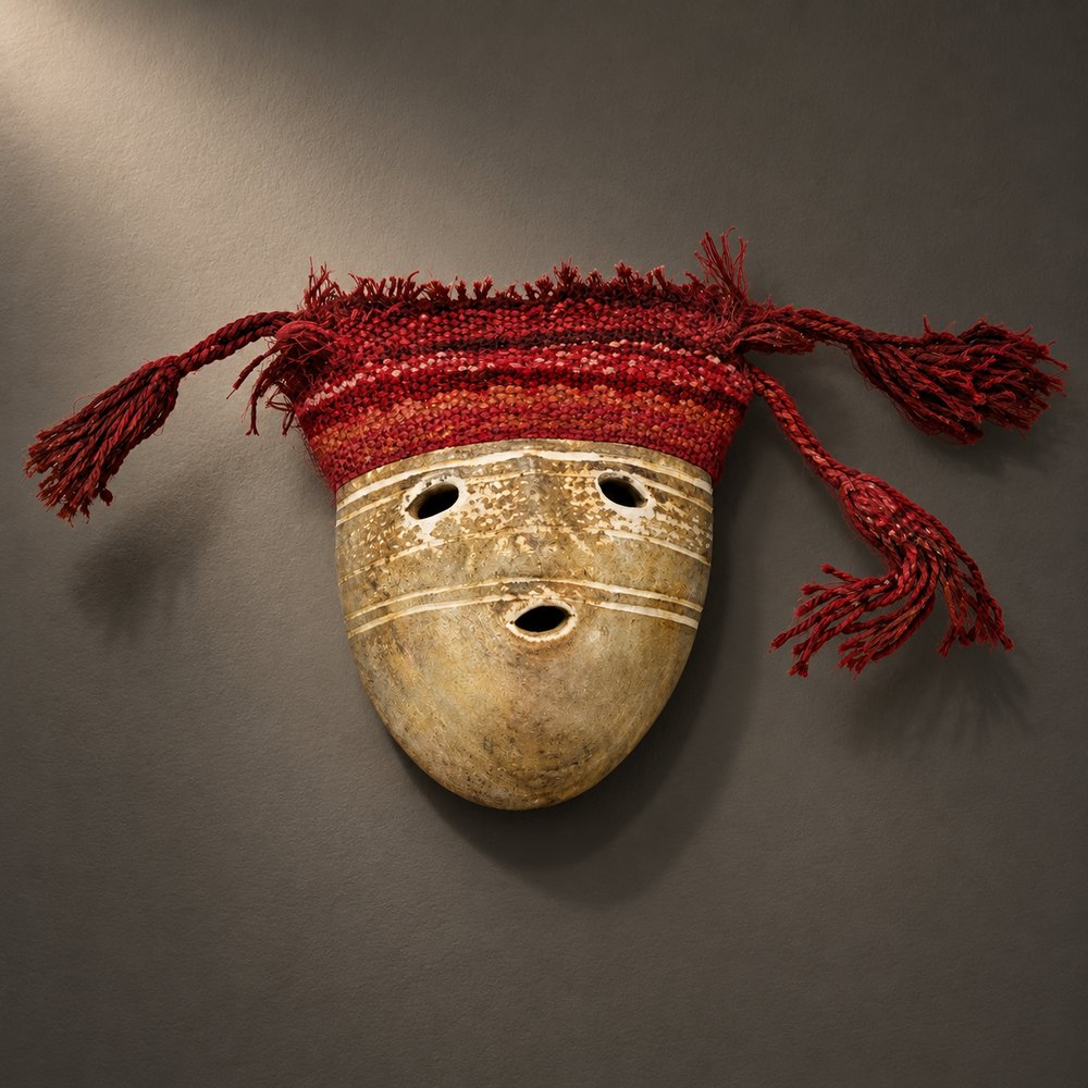 Máscara Festiva Chancay — Exposición museográfica. Ambientación digital basada en la fotografía de catálogo; elementos del escenario no incluidos.