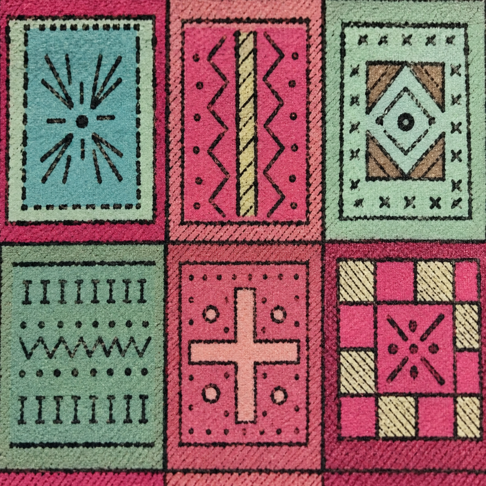 Cuadro Mosaico Multicolor — Detalle de los motivos inferiores. Detalle y ambientación digital basados en fotografía original; solo área documentada. No representa bordes o enmarcado no fotografiados. Elementos de escena no incluidos.