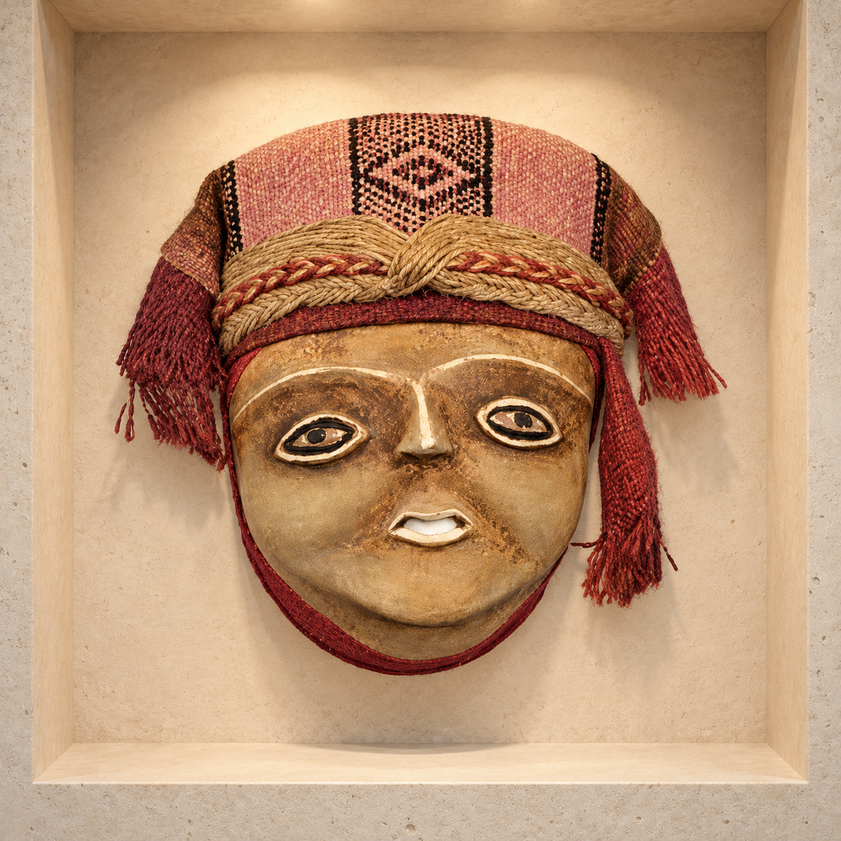 Máscara Mujer Inca — Nicho de galería. Ambientación digital basada en la fotografía de catálogo; elementos del escenario no incluidos.