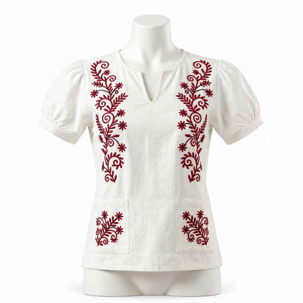 Blusa Tradicional Alba con Bordado Étnico de Chazuta