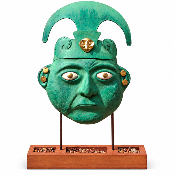 Máscara Moche con Tocado Media Luna y Pedestal