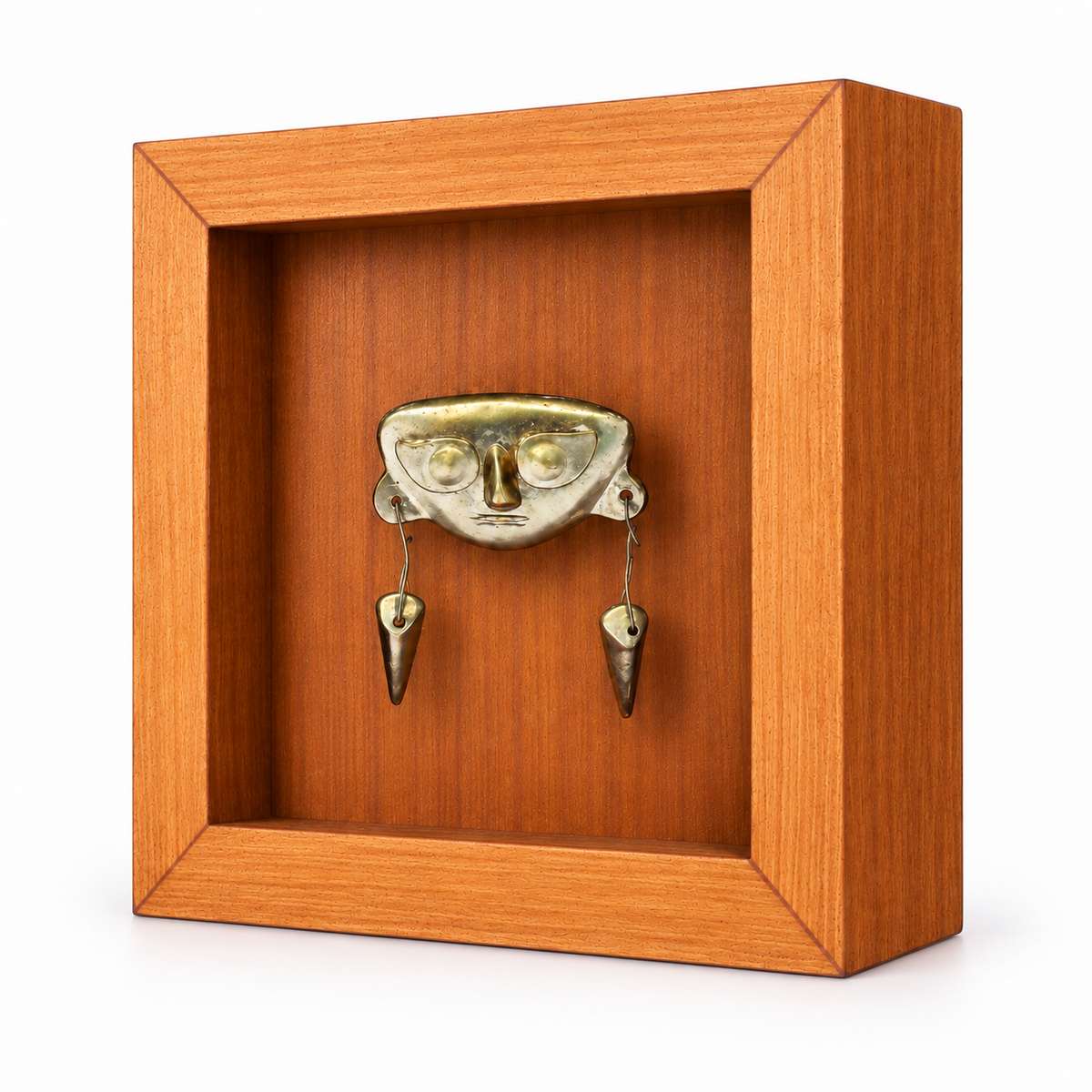 Mini Lambayeque — vista diagonal derecha, Shadow Box Mini de MDF 7 × 7 × 2,2 cm; edición digital basada en la fotografía del producto.