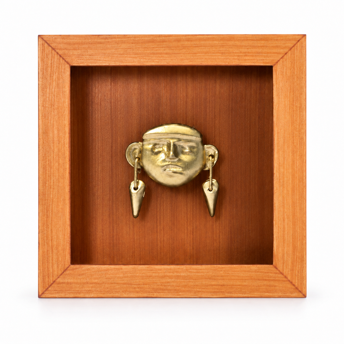 Monito de Sipán — vista frontal, Shadow Box Mini de MDF 7 × 7 × 2,2 cm; edición digital basada en la fotografía del producto.