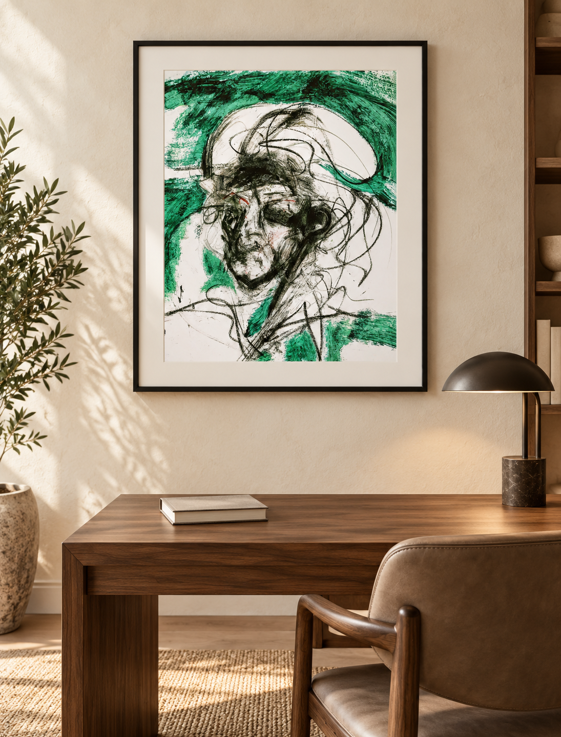 Ambientación digital de La memoria del viento en un estudio; marco y escala ilustrativos.