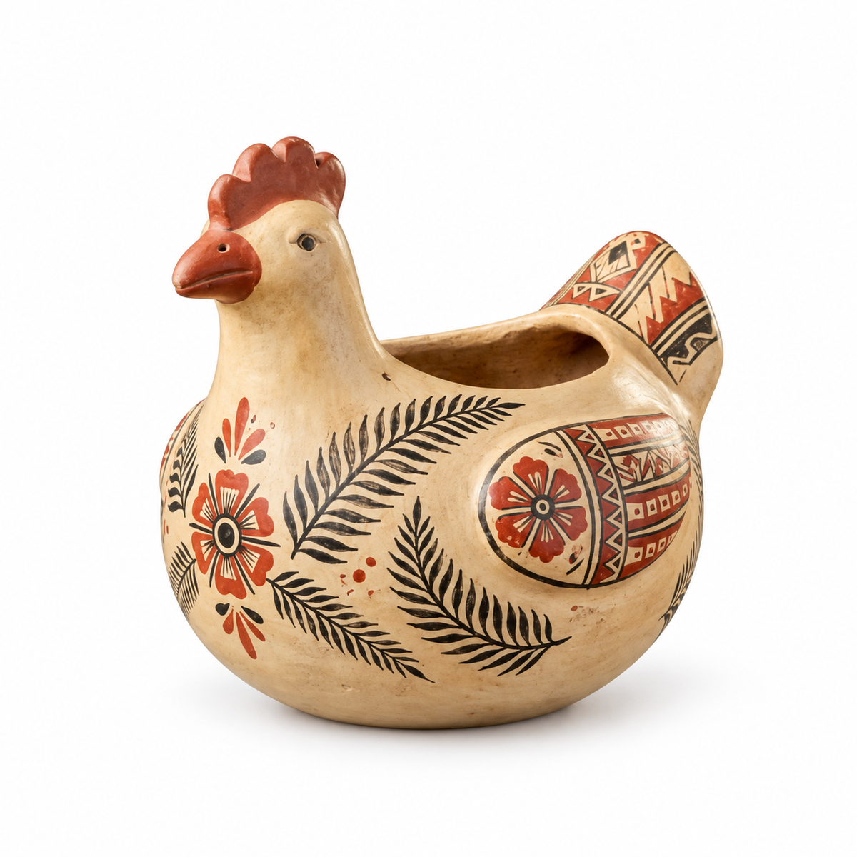 Vasija Zoomorfa Emblemática Gallina Tradicional de Chazuta · recreación visual de catálogo con fondo blanco; confirmar el ejemplar disponible con el taller.